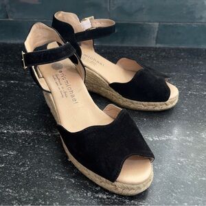 Eric Michael Lupa Sandal Espadrille Wedge Black Leather 7